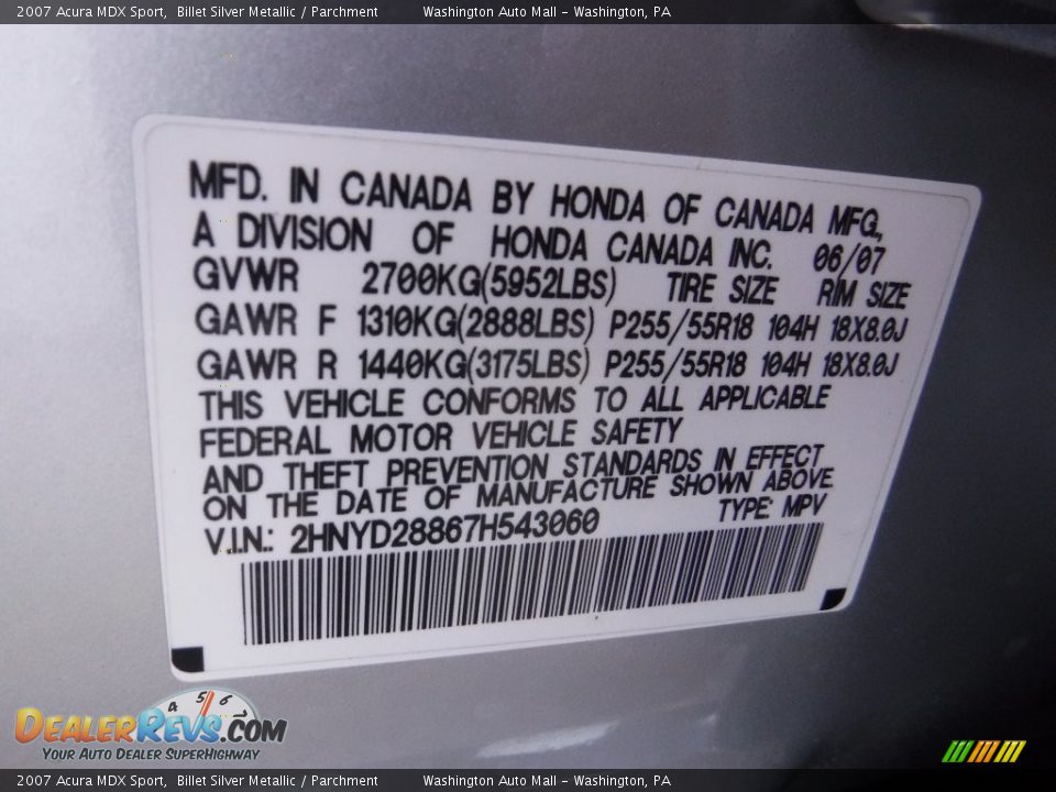 2007 Acura MDX Sport Billet Silver Metallic / Parchment Photo #24