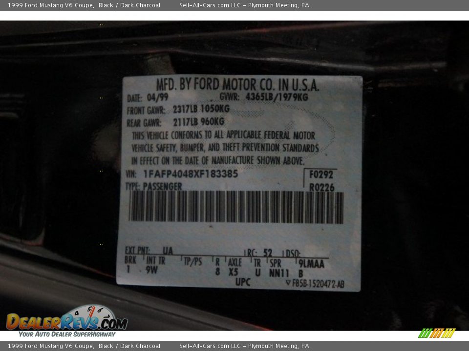 1999 Ford Mustang V6 Coupe Black / Dark Charcoal Photo #14