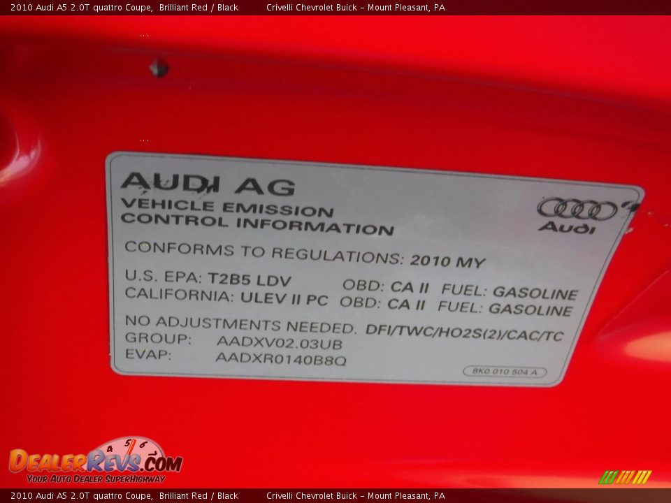 2010 Audi A5 2.0T quattro Coupe Brilliant Red / Black Photo #16