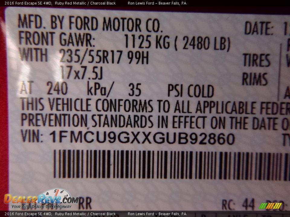 2016 Ford Escape SE 4WD Ruby Red Metallic / Charcoal Black Photo #15