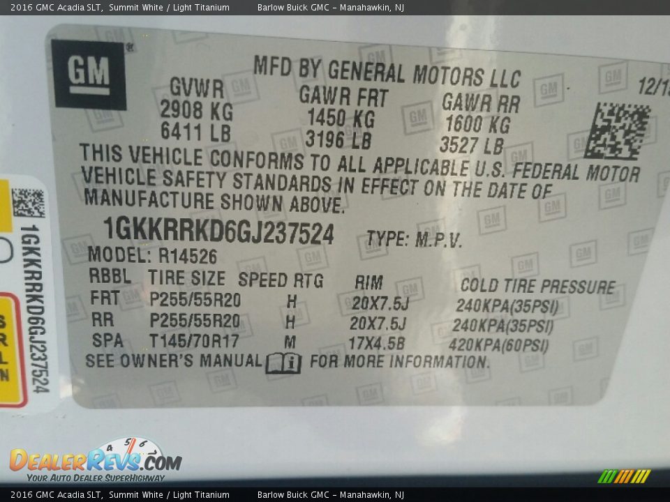 2016 GMC Acadia SLT Summit White / Light Titanium Photo #10