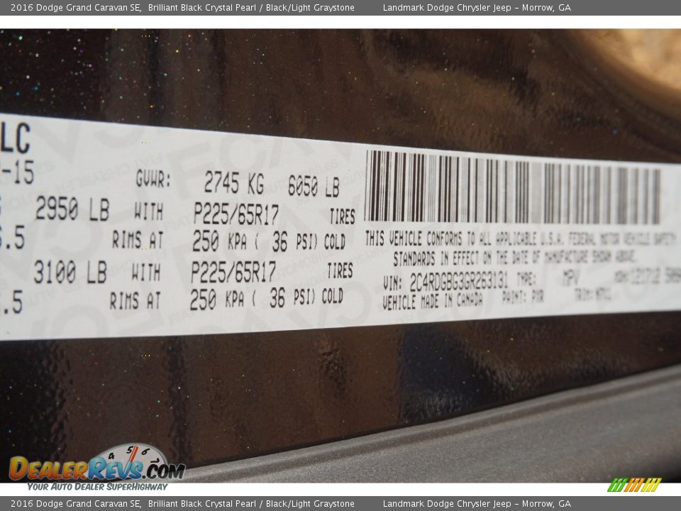 2016 Dodge Grand Caravan SE Brilliant Black Crystal Pearl / Black/Light Graystone Photo #9