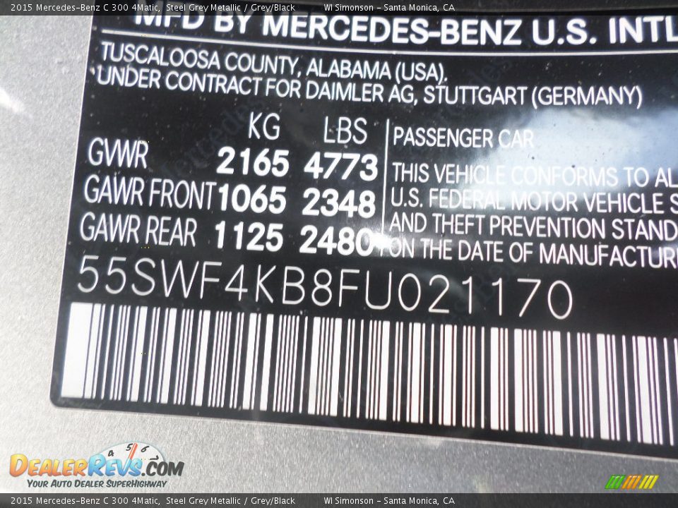 2015 Mercedes-Benz C 300 4Matic Steel Grey Metallic / Grey/Black Photo #26