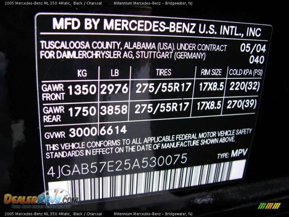 2005 Mercedes-Benz ML 350 4Matic Black / Charcoal Photo #30