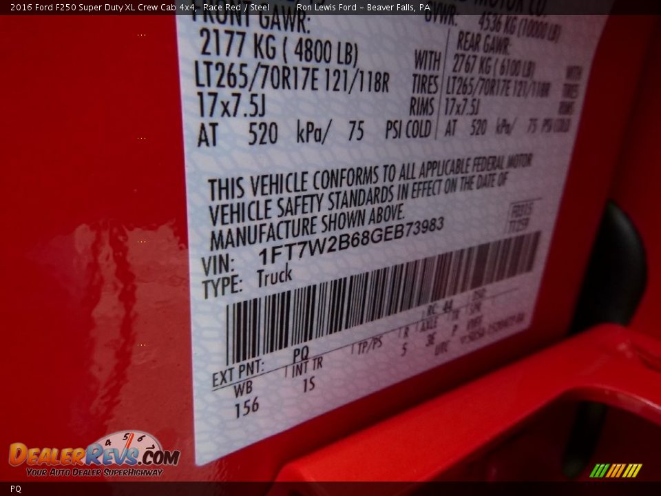 Ford Color Code PQ Race Red