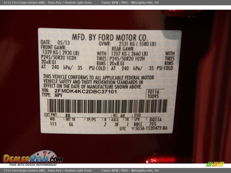 2013 Ford Edge Limited AWD Ruby Red / Medium Light Stone Photo #18