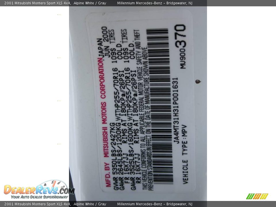 2001 Mitsubishi Montero Sport XLS 4x4 Alpine White / Gray Photo #27