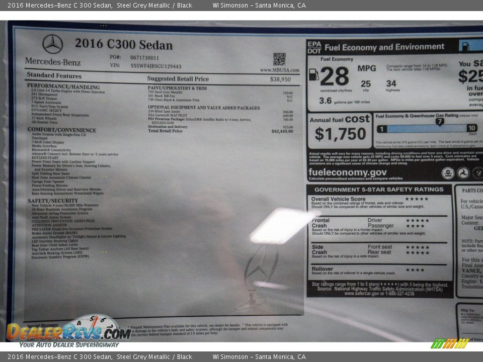 2016 Mercedes-Benz C 300 Sedan Steel Grey Metallic / Black Photo #11