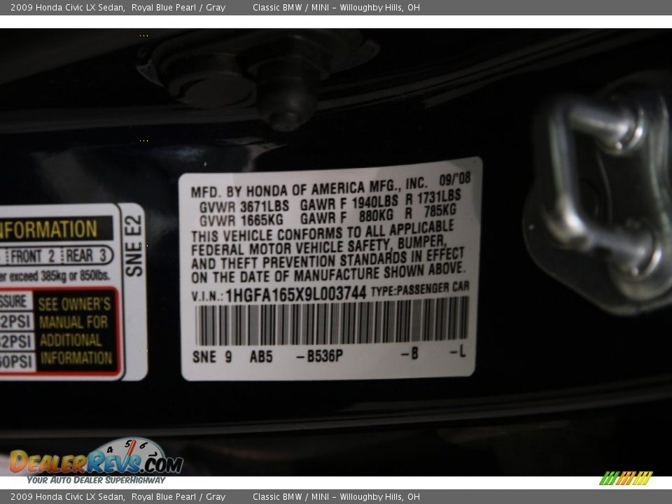 2009 Honda Civic LX Sedan Royal Blue Pearl / Gray Photo #16