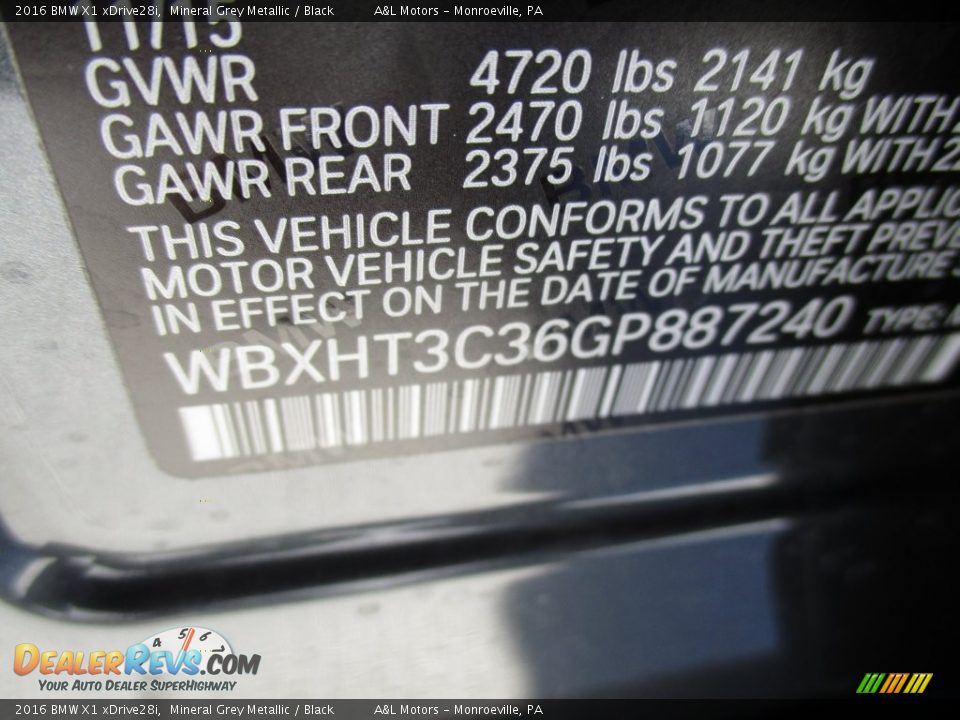 2016 BMW X1 xDrive28i Mineral Grey Metallic / Black Photo #19