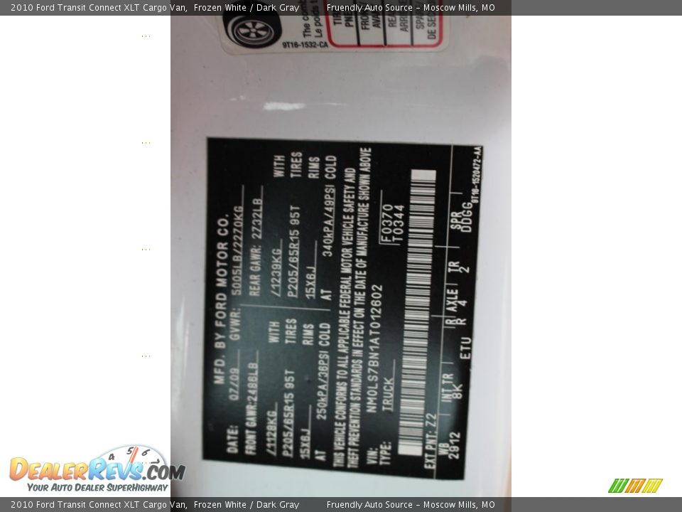 2010 Ford Transit Connect XLT Cargo Van Frozen White / Dark Gray Photo #35