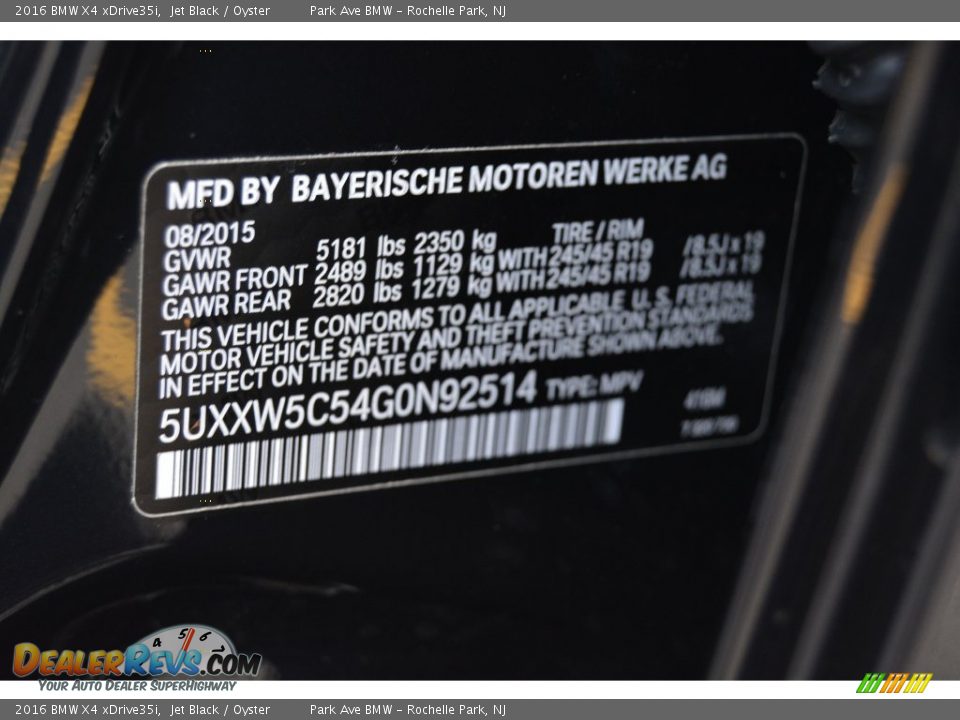 2016 BMW X4 xDrive35i Jet Black / Oyster Photo #34