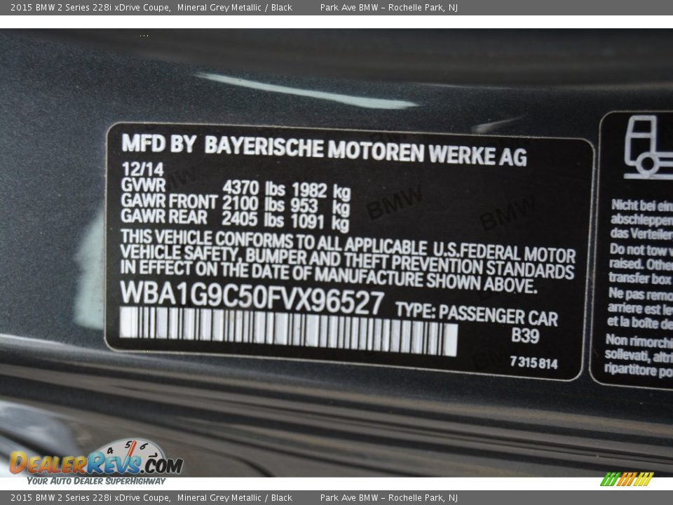2015 BMW 2 Series 228i xDrive Coupe Mineral Grey Metallic / Black Photo #33