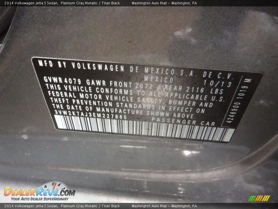 2014 Volkswagen Jetta S Sedan Platinum Gray Metallic / Titan Black Photo #19