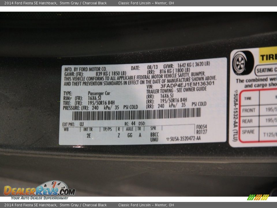 2014 Ford Fiesta SE Hatchback Storm Gray / Charcoal Black Photo #17