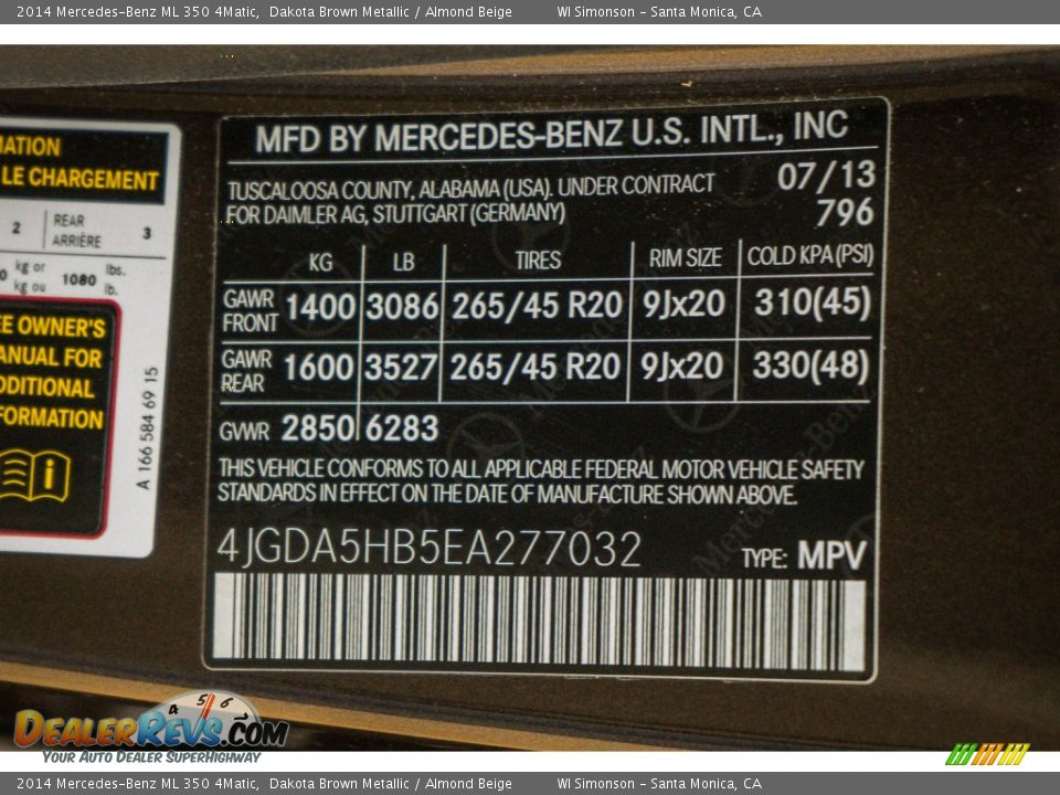 2014 Mercedes-Benz ML 350 4Matic Dakota Brown Metallic / Almond Beige Photo #20