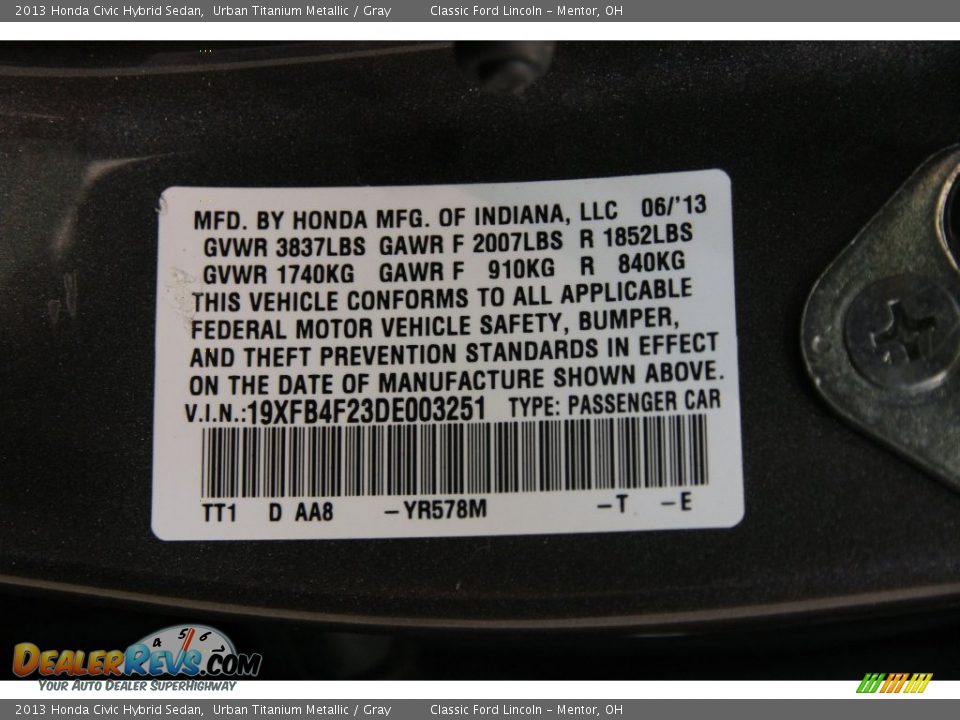 2013 Honda Civic Hybrid Sedan Urban Titanium Metallic / Gray Photo #16