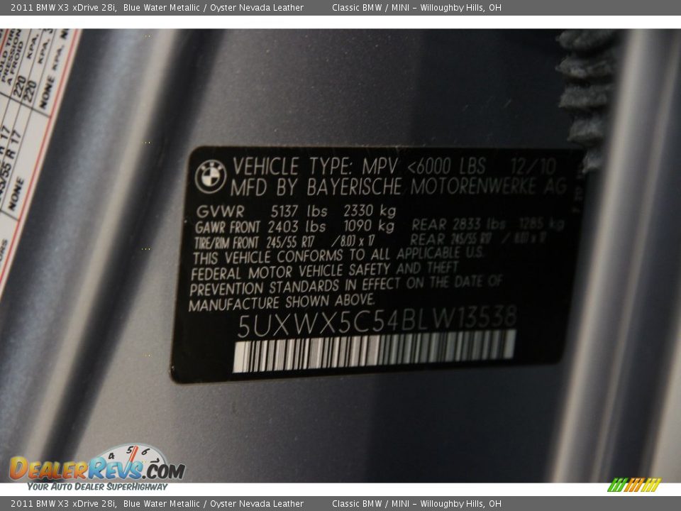 2011 BMW X3 xDrive 28i Blue Water Metallic / Oyster Nevada Leather Photo #20
