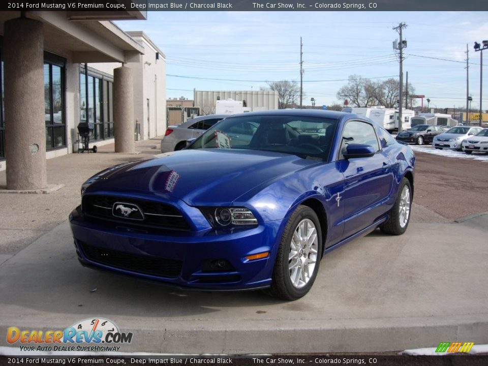 2014 Ford Mustang V6 Premium Coupe Deep Impact Blue / Charcoal Black Photo #22