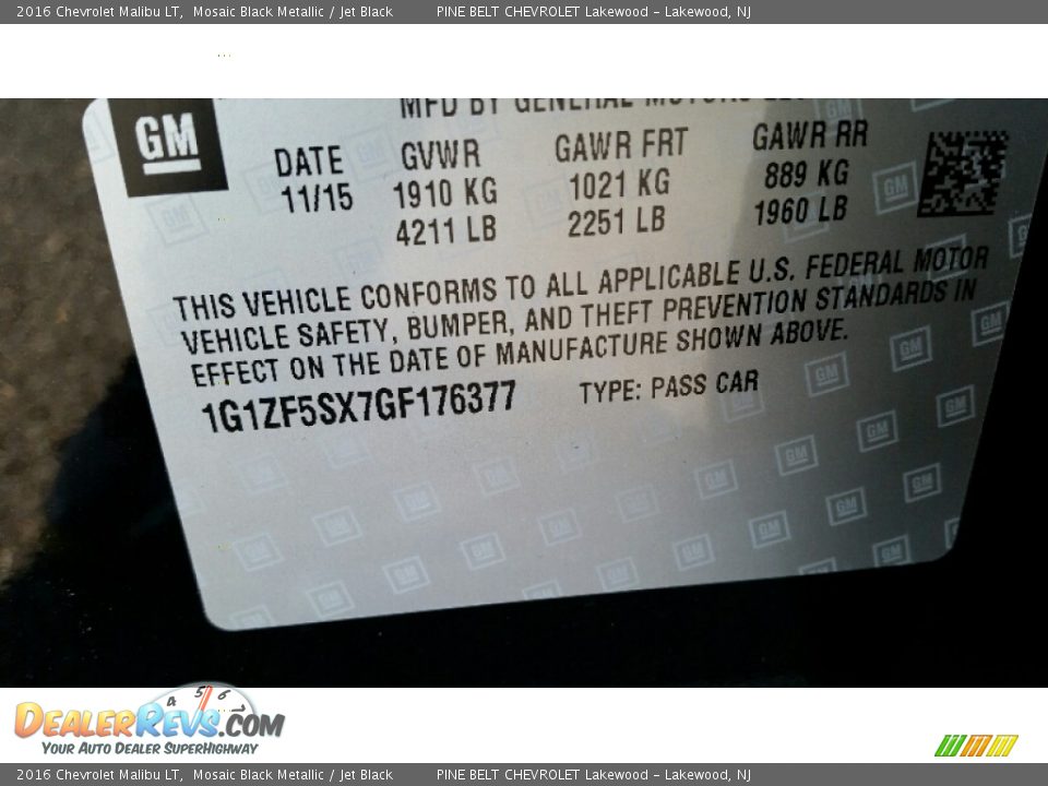 2016 Chevrolet Malibu LT Mosaic Black Metallic / Jet Black Photo #9