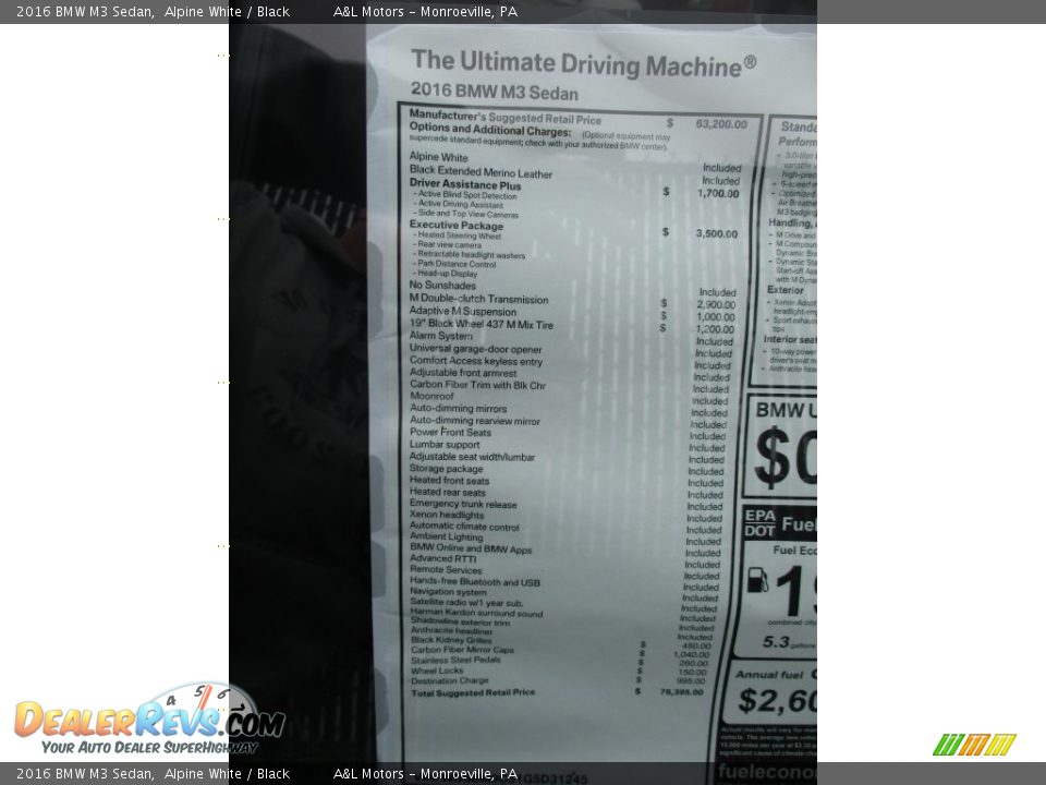 2016 BMW M3 Sedan Alpine White / Black Photo #10