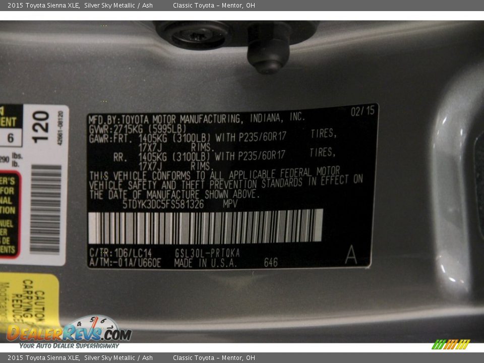 2015 Toyota Sienna XLE Silver Sky Metallic / Ash Photo #17