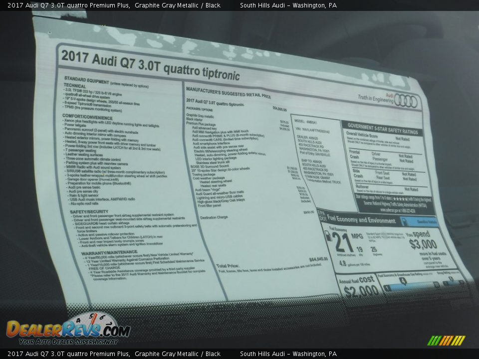 2017 Audi Q7 3.0T quattro Premium Plus Window Sticker Photo #8
