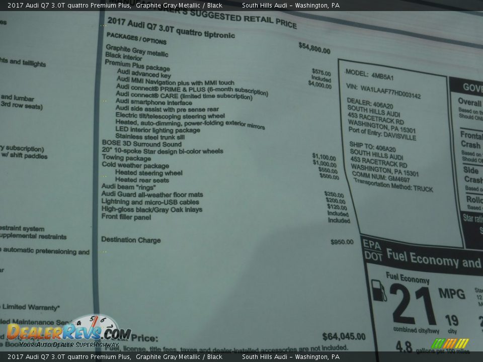 2017 Audi Q7 3.0T quattro Premium Plus Graphite Gray Metallic / Black Photo #9