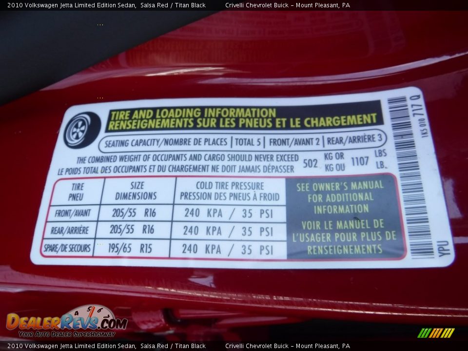 2010 Volkswagen Jetta Limited Edition Sedan Salsa Red / Titan Black Photo #28