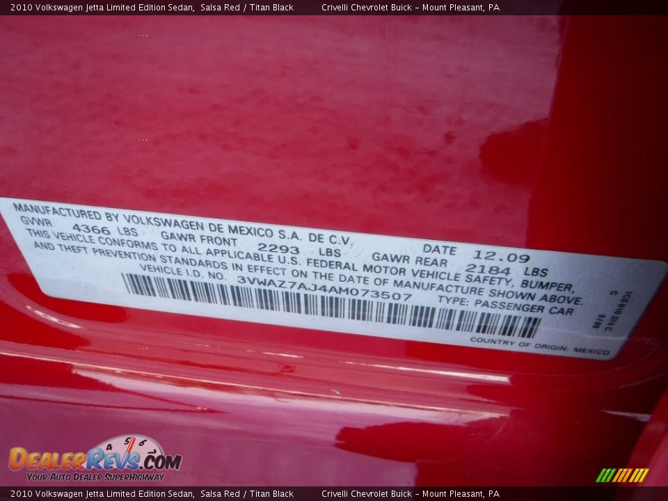 2010 Volkswagen Jetta Limited Edition Sedan Salsa Red / Titan Black Photo #29
