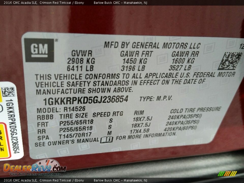 2016 GMC Acadia SLE Crimson Red Tintcoat / Ebony Photo #10