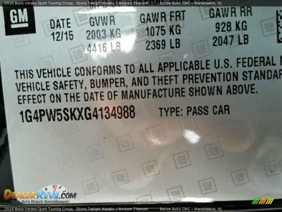 2016 Buick Verano Sport Touring Group Ebony Twilight Metallic / Medium Titanium Photo #10