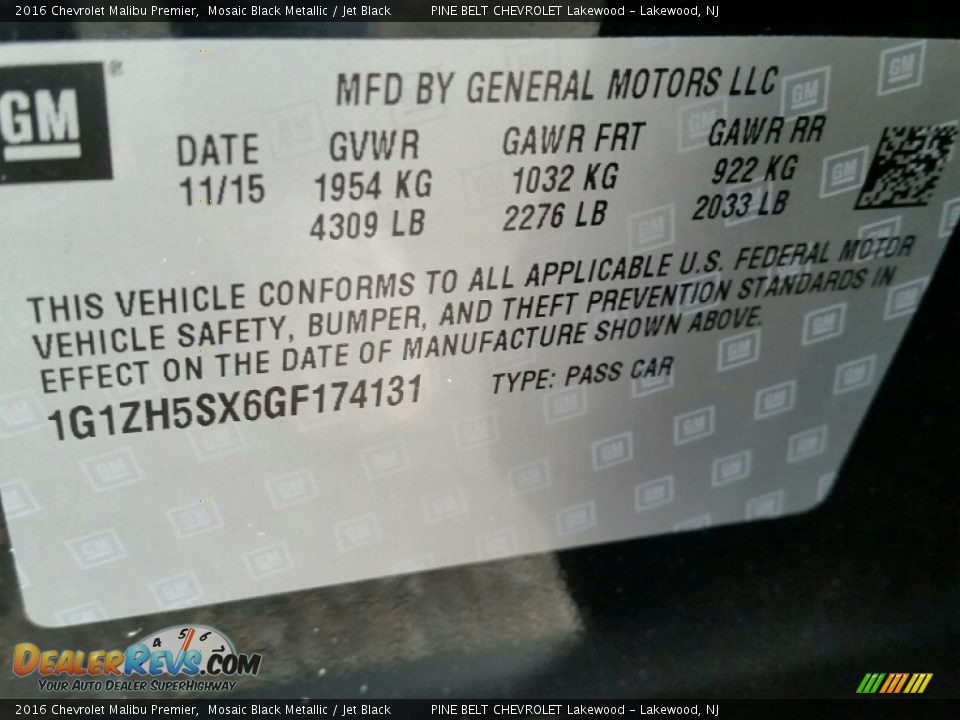 2016 Chevrolet Malibu Premier Mosaic Black Metallic / Jet Black Photo #11