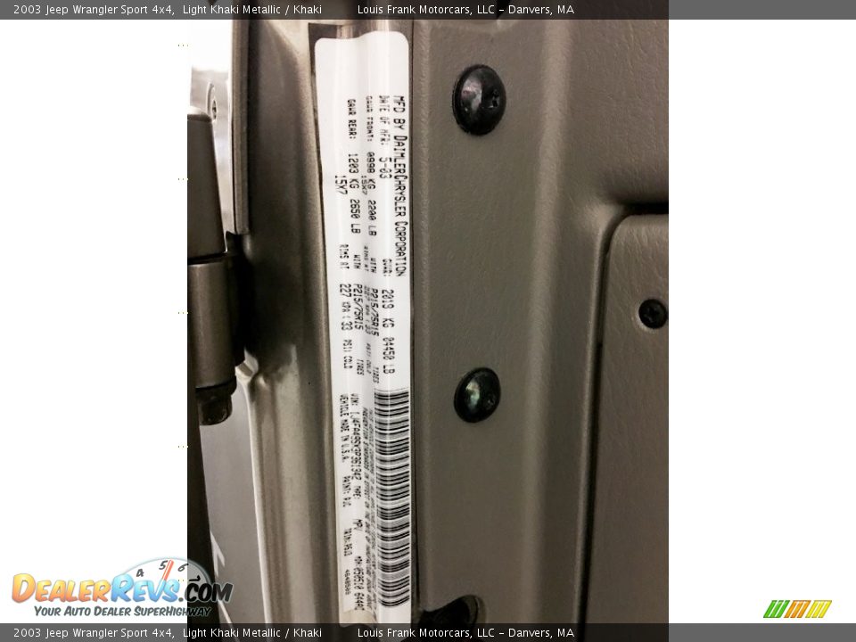 2003 Jeep Wrangler Sport 4x4 Light Khaki Metallic / Khaki Photo #34