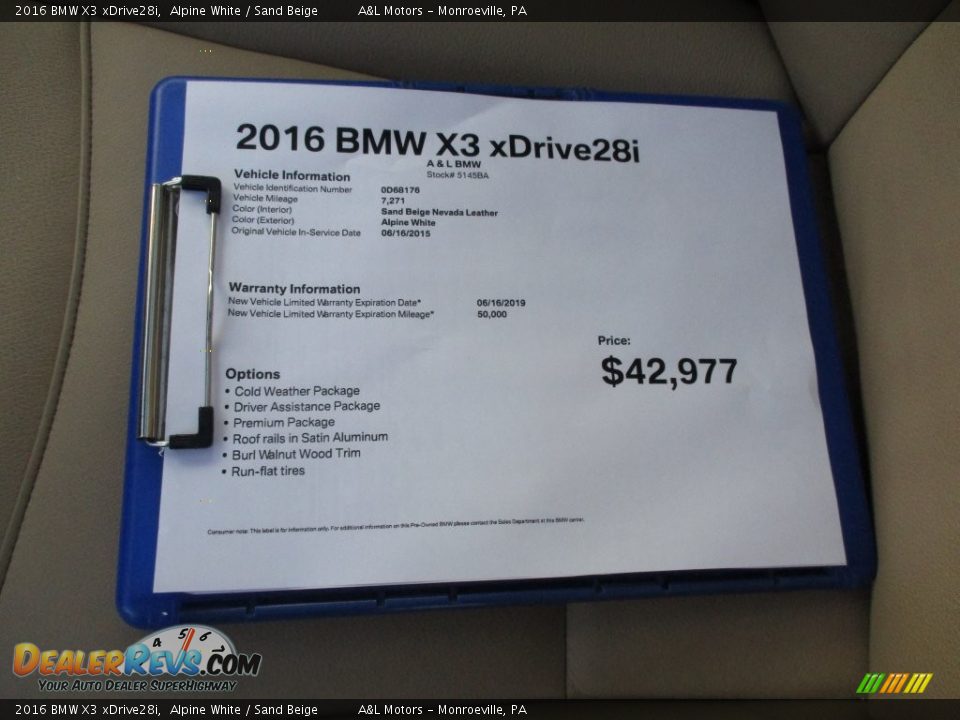 2016 BMW X3 xDrive28i Alpine White / Sand Beige Photo #12