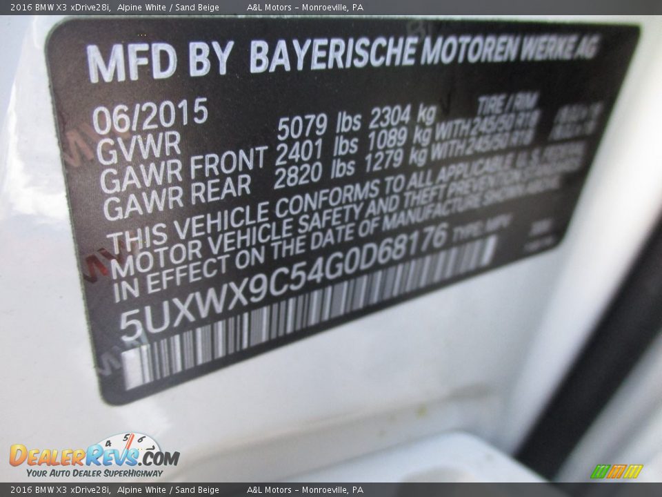 2016 BMW X3 xDrive28i Alpine White / Sand Beige Photo #19