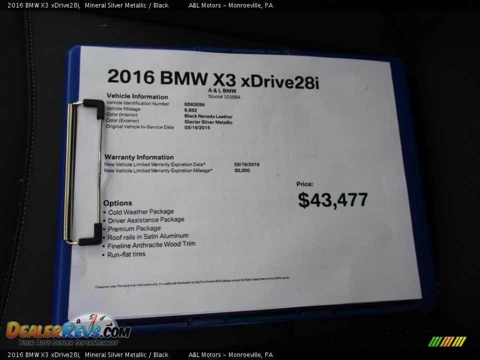 2016 BMW X3 xDrive28i Mineral Silver Metallic / Black Photo #12