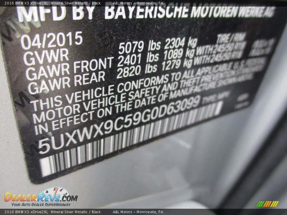 2016 BMW X3 xDrive28i Mineral Silver Metallic / Black Photo #19