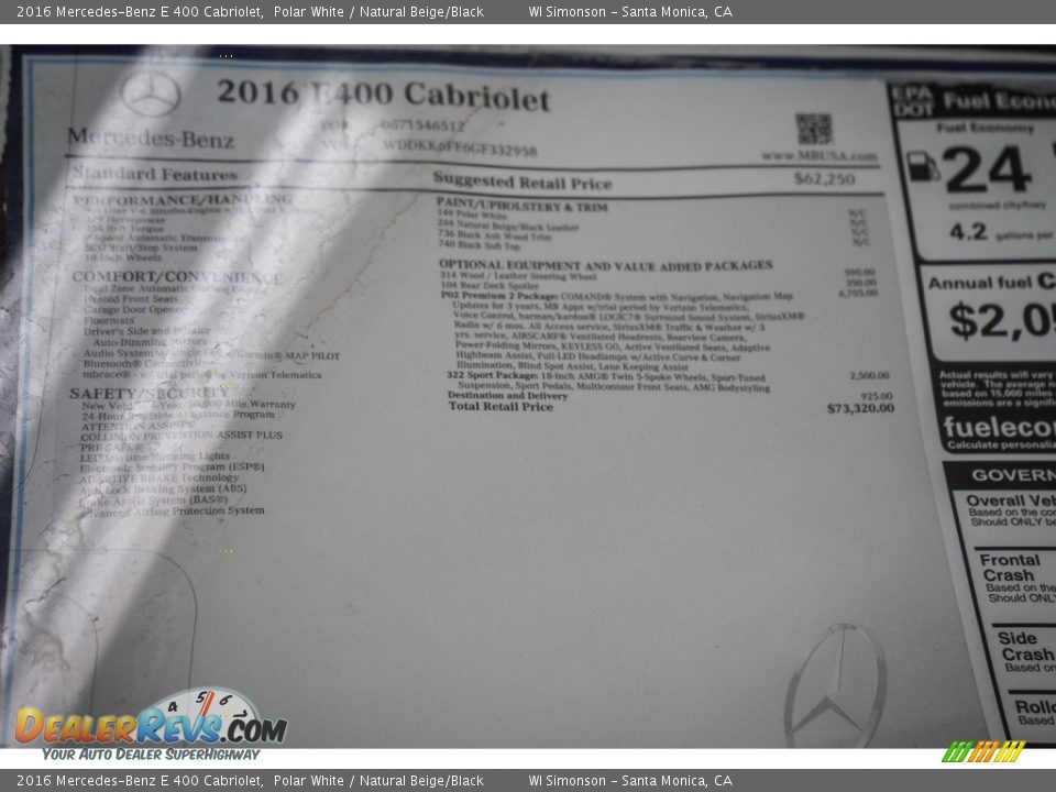 2016 Mercedes-Benz E 400 Cabriolet Polar White / Natural Beige/Black Photo #11