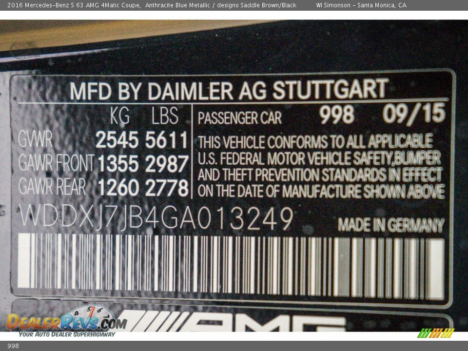 Mercedes-Benz Color Code 998 Anthracite Blue Metallic