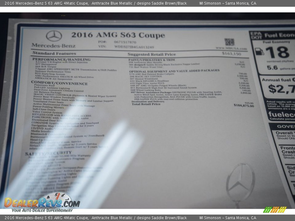 2016 Mercedes-Benz S 63 AMG 4Matic Coupe Window Sticker Photo #11
