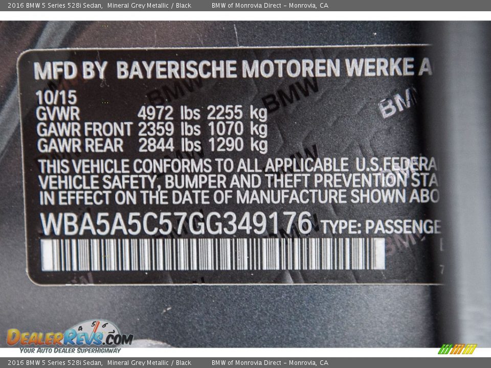 2016 BMW 5 Series 528i Sedan Mineral Grey Metallic / Black Photo #7