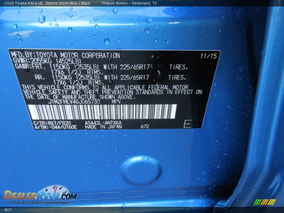 Toyota Color Code 8X7 Electric Storm Blue