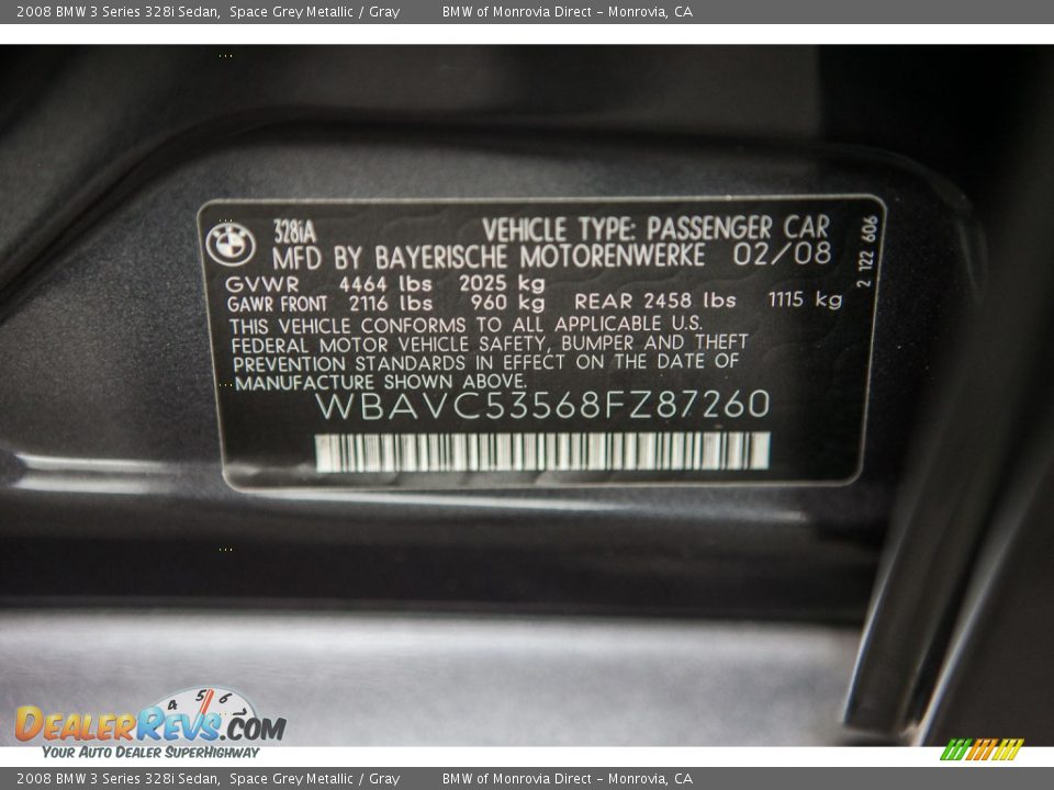 2008 BMW 3 Series 328i Sedan Space Grey Metallic / Gray Photo #20