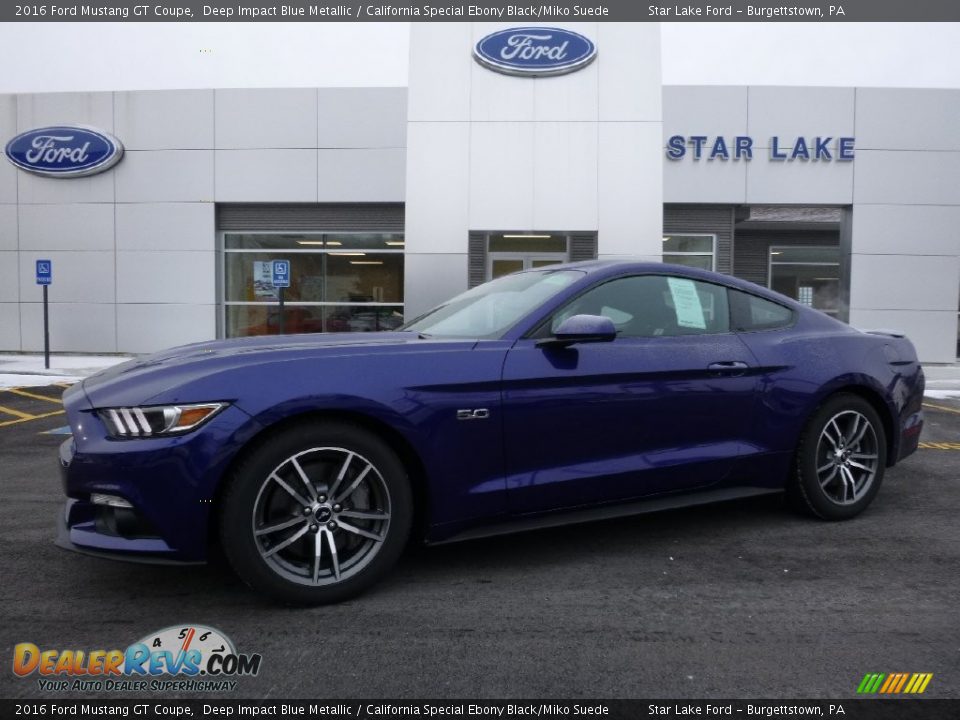 2016 Ford Mustang GT Coupe Deep Impact Blue Metallic / California Special Ebony Black/Miko Suede Photo #1