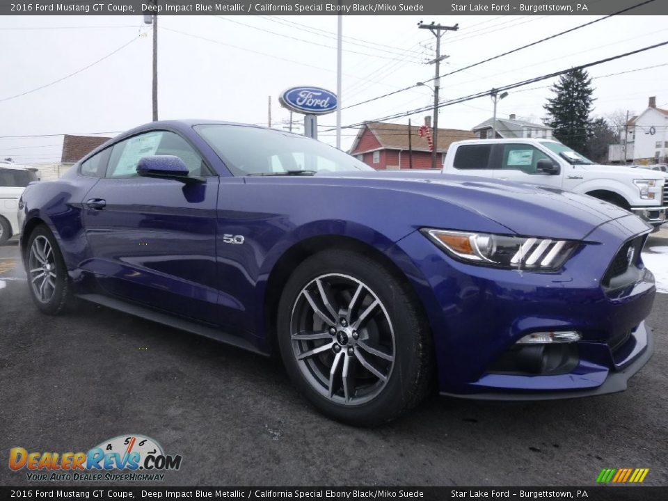 2016 Ford Mustang GT Coupe Deep Impact Blue Metallic / California Special Ebony Black/Miko Suede Photo #3