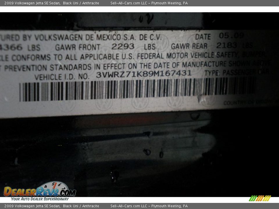 2009 Volkswagen Jetta SE Sedan Black Uni / Anthracite Photo #14