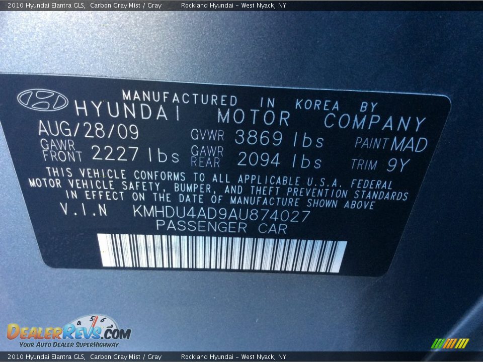 2010 Hyundai Elantra GLS Carbon Gray Mist / Gray Photo #30