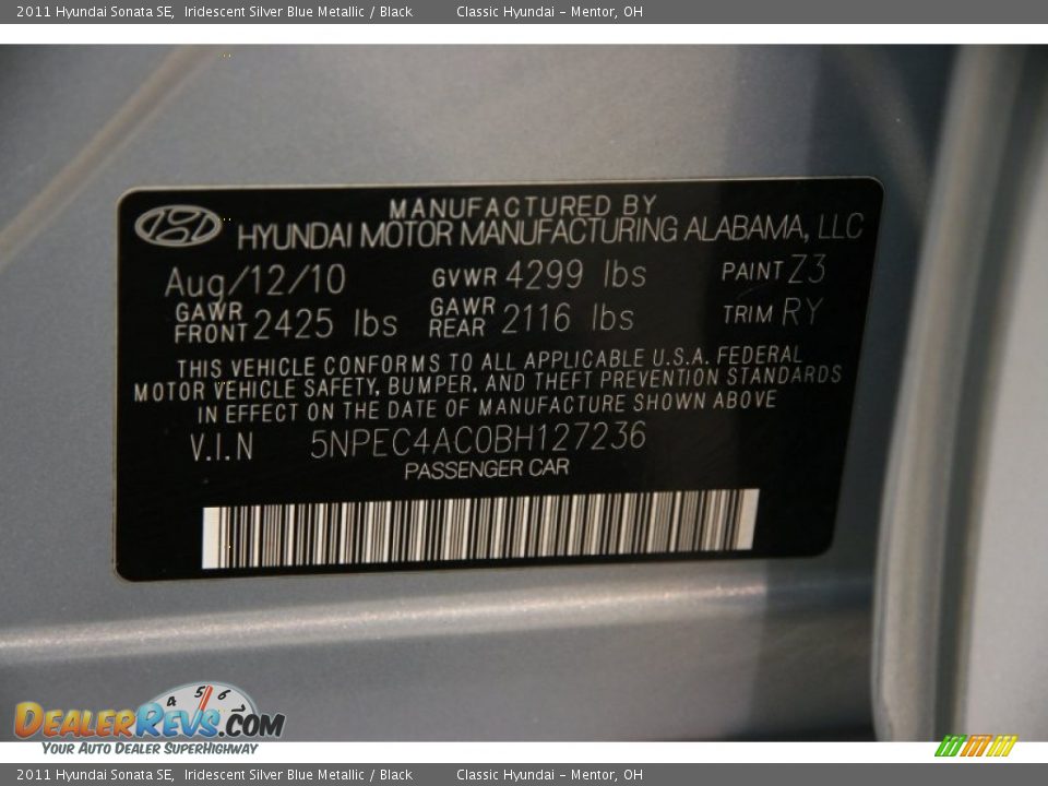 2011 Hyundai Sonata SE Iridescent Silver Blue Metallic / Black Photo #15