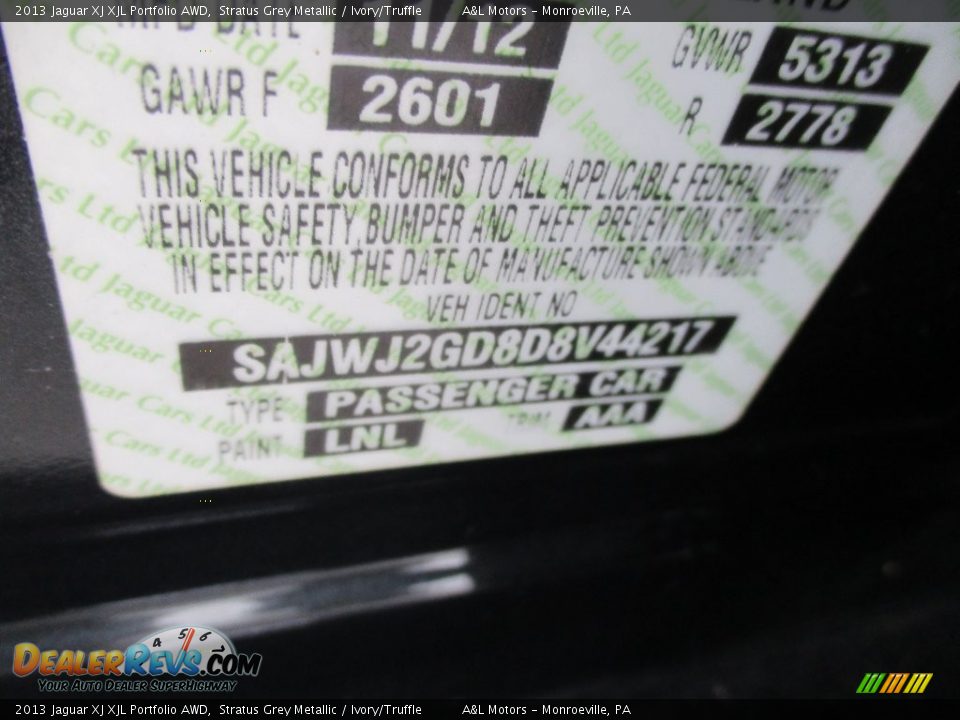 2013 Jaguar XJ XJL Portfolio AWD Stratus Grey Metallic / Ivory/Truffle Photo #19